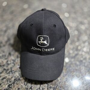 Black John Deere Low Profile Strapback Hat Cap Silver Letter Tractor Mowers Farm